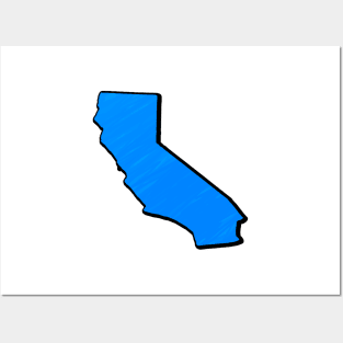 Bright Blue California Outline Posters and Art